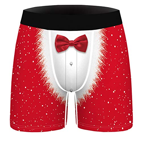 FEESHOW Herren Weihnachtsmann Kostüm Samt Boxershorts Kurze Hose Trunk Männer Sexy Weinachten Unterhose Nachtwäsche Rot_B XL von FEESHOW