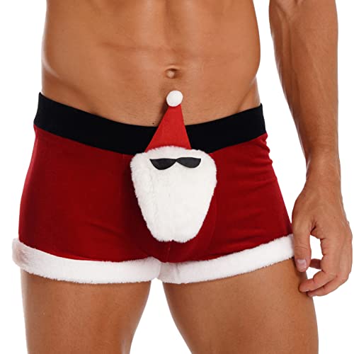 FEESHOW Herren Weihnachtsmann Kostüm Samt Boxershorts Kurze Hose Trunk Männer Sexy Weinachten Unterhose Nachtwäsche Rot_M 3XL von FEESHOW