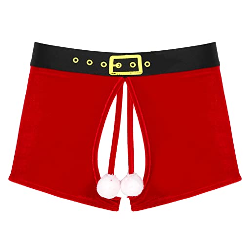 FEESHOW Herren Weihnachtsmann Kostüm Samt Boxershorts Kurze Hose Trunk Männer Sexy Weinachten Unterhose Nachtwäsche Rot_U L von FEESHOW