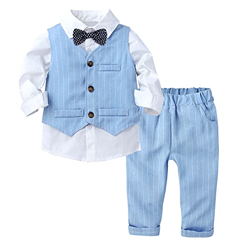 FEESHOW Jungen Anzüge Gentleman Smoking Fliege Hemd Anzugsweste Hose 3tlg Schicker Kleinkind Babykleidung für Taufe Geburtstagsparty Blau 98-104 von FEESHOW