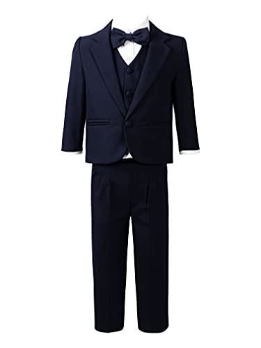 FEESHOW Jungen Anzug Festlich Gentleman Baby Kinderanzug Hochzeit Taufe Kommunions Outfit Schuluniform Jacke Mantel Und Hose Navy Blau_C 122-128/7-8 Jahre von FEESHOW