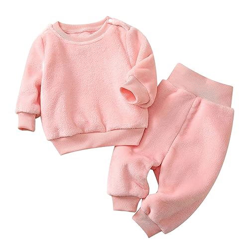 FEESHOW Kinder Flauschiger Schlafanzug Pyjama Set Jungen Mädchen Zweiteiler Winter Warme Fleece Nachtwäsche Hauskleidung Rosa K 110-116 von FEESHOW