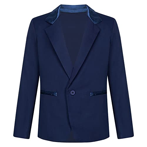 FEESHOW Kinder Jungen Sakko EIN-Knopf Blazer Festlich Anzug Jacke Slim Fit Abend Hochzeit Kommunion Jacke Mantel Marineblau 134-140/9-10 Jahre von FEESHOW