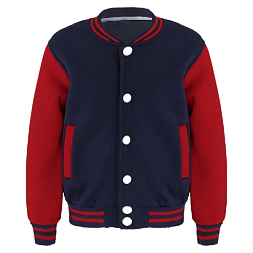 FEESHOW Kinder Jungen Mädchen Mode Jacke Baseball Varsity Stil Strickjacke Cardigan Baseballjacke Schuluniform Jacke Winter Herbst Outerwear Navy Blau B 134-140/9-10 Jahre von FEESHOW