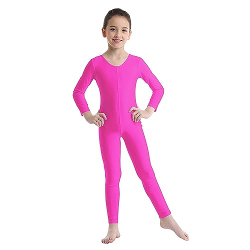 FEESHOW Kinder Mädchen Ballettanzug Tanz Trikot Gymnastik Ganzkörperanzug Bodysuit Einteiliger Overall Jumpsuit für Sport Training Übungen Auftritt Rose 134-140 von FEESHOW