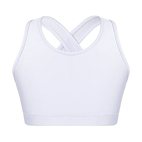 FEESHOW Kinder Mädchen Sport BH Bustier Tanz Crop Top Rüschen Träger Elastische Kurze Tank Top Weste Rückenfrei für Ballett Tanz Laufen Fitness Weiß_C 122-128 von FEESHOW