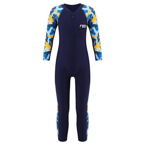 FEESHOW Kinder Neoprenanzug Lang Jungen Mädchen Bademode Langarm UPF 50+ Surf Schnorcheln Schwimmanzug Marineblau 122-128 von FEESHOW