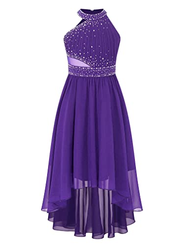 FEESHOW Mädchen Blumenmädchen Kleider Kinder Elegant Abendkleider Chiffon Prinzessin Kleid Maxikleid Hochzeit Festzug Violett_E 158-164 von FEESHOW