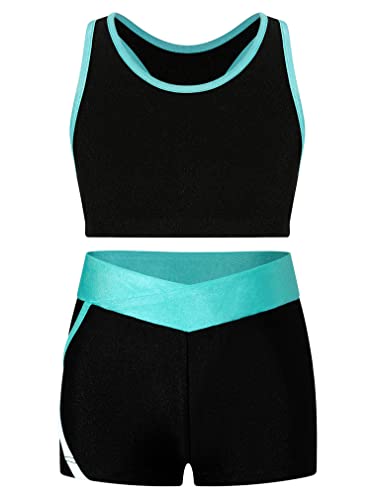 FEESHOW Mädchen Sportkleidung Set 2tlg Sport Bra und Shorts Set Yoga Training Outfit Gymnastik Turnanzug Tank Top Mit Kurze Hose Hotpants A_Türkis 122-128/7-8 Jahre von FEESHOW