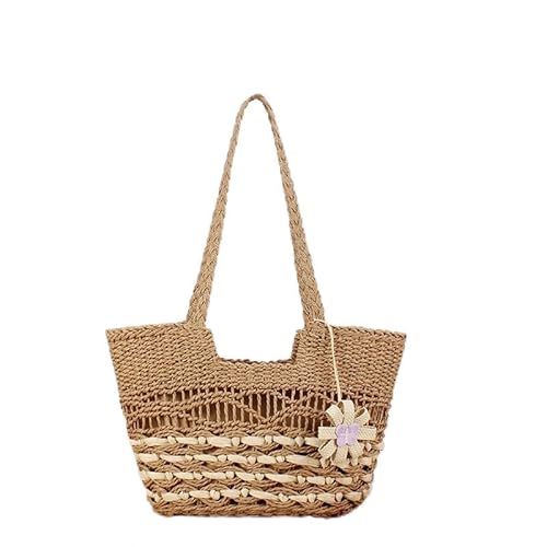 Bohemian Style Handgeflochtene Tasche Seaside Holiday Beach Travel Straw Bag Großes Fassungsvermögen Damentasche Beige von FEICHANGWM