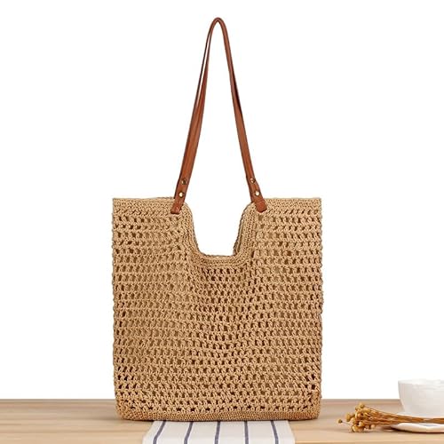 FEICHANGWM Baumwollfaden Gewebt Tasche Hollowed Out Mesh Damen Umhängetasche Seaside Urlaub Frauen Tasche Strand Tasche Camel Farbe von FEICHANGWM