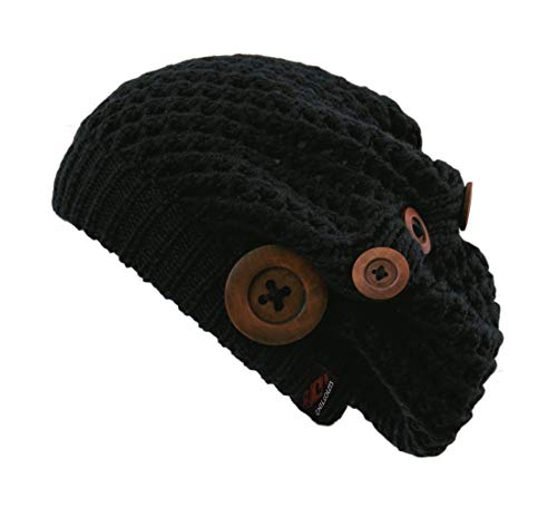 Feinzwirn Nelly Hat - Klassische Strick Beanie mit Knöpfen im französischen Stil für Damen - 2014, Strickmütze (Black) von Feinzwirn