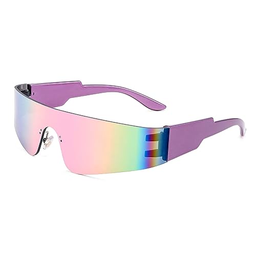 FEISEDY Futuristische Visier Punk Sonnenbrille Randlos Schnell Brille mit Verspiegelte Linse für Herren und Damen B2927 von FEISEDY