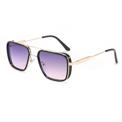 FEISEDY Retro 70er Jahre Sonnenbrille Herren Damen 80er Square Steampunk Brille mit Metallrahmen & UV400 Schutz B0114 von FEISEDY