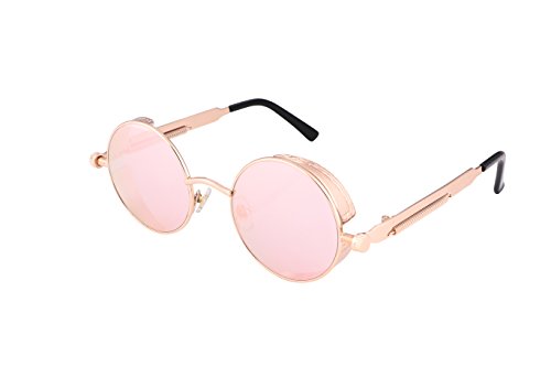 FEISEDY Retro Steampunk Sonnenbrille Rund mit Metallrahmen Vintage Brille für Herren Damen UV400 Schutz B1857 von FEISEDY