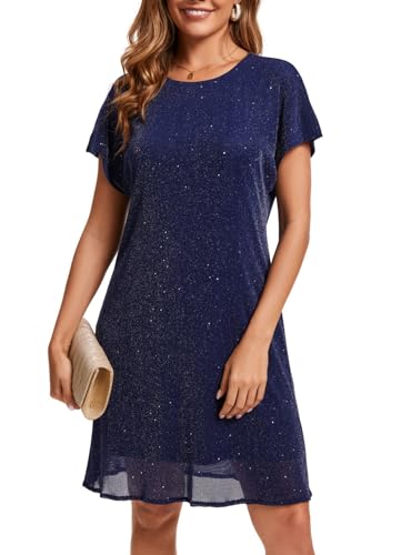 FEMI SEMI Damen Etuikleid mit Rundhalsausschnitt, Pailletten, kurzärmelig, lässig, Urlaub, glitzerndes Partykleid, Glitzerndes Netz, Marineblau, X-Groß FEMI SEMI Damen Etuikleid mit Rundhalsausschnitt, Pailletten, kurzärmelig, lässig, Urlaub, glitzerndes Partykleid, Glitzerndes Netz, Marineblau, X-Groß von FEMI SEMI