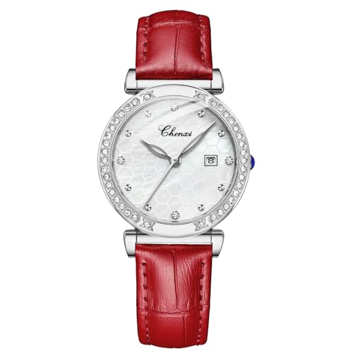 FENKOO Mode Quarzuhr Weibliche Luxus Marke Wasserdicht Rosegold Armband Frauen Armbanduhr Edelstahl Damen Geschenk Uhr (Farbe : Rotes Silber) von FENKOO