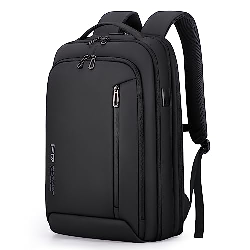 FENRUIEN Erweiterbarer Laptop Rucksack Schulrucksack Schwarz 15,6'' Laptop Backpack Business Arbeitstasche Herren Rucksack für Herren und Damen Mädchen Teenager mit USB-Ladeanschluss von FENRUIEN