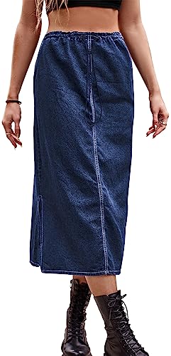 Damen Denim Rock Hohe Taille Solide Bleistiftrock Jean Röcke Elegant Vintage Cargo Rock Damen Western Röcke mit Schlitz - XL Damen Denim Rock Hohe Taille Solide Bleistiftrock Jean Röcke Elegant Vintage Cargo Rock Damen Western Röcke mit Schlitz - XL von FEOYA