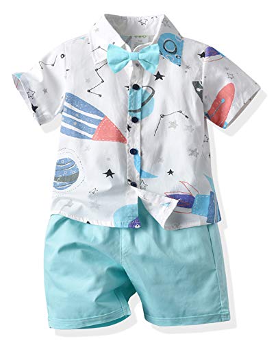 FEOYA Baby Jungen Bekleidungsset Gentleman Kurzanzug Taufe Anzug Babyjungen Gentleman Outfits Kinder Babyjungen Festlich Kurz Anzug Hawaii Hemd Fliege Shorts 3 Stücke Bleistift 110 von FEOYA