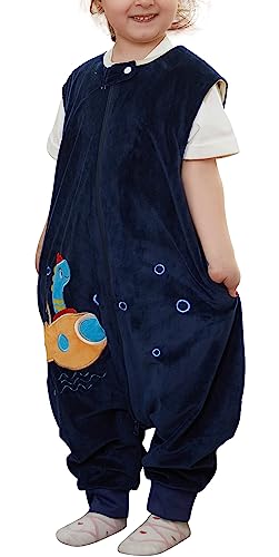 FEOYA Baby Schlafsack Mit Füßen Ärmelloser Ganzjahresschlafsack Flanell-Jumpsuit Bequemes Junge Mädchen Pyjama-Set Neugeborenes Kind Geburtsgeschenk Blau 1-3 Jahre Alt von FEOYA