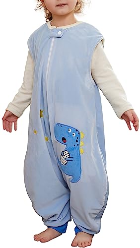 FEOYA Baby Schlafsack Mit Füßen Ärmelloser Ganzjahresschlafsack Flanell-Jumpsuit Bequemes Junge Mädchen Pyjama-Set Neugeborenes Kind Geburtsgeschenk Blau 3-5 Jahre Alt von FEOYA