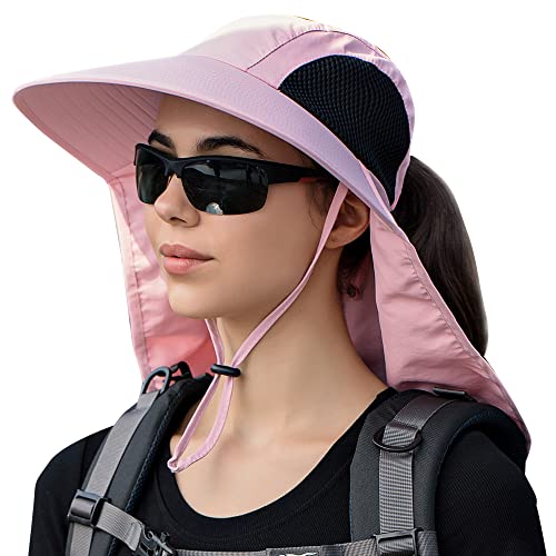 FEOYA Breite Krempe Sonnenhut für Herren Damen Sommer Outdoor UV Schutz Mesh Angelhut Faltbar Wanderhut mit Nackenklappe B Rosa von FEOYA