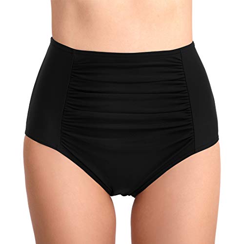 FEOYA Damen Bikinislip Tankini Bikinihosen Bauch Weg Effekt Schwarz XL von FEOYA