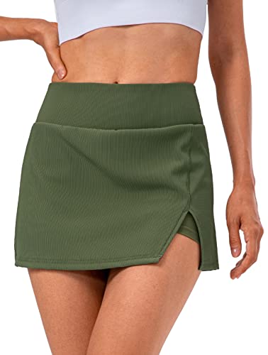 FEOYA Damen Hosenrock Sommer Sportrock 2 in 1 Tennisrock Slim Fit Sport Skirt mit Unter Shorts Herstellergröße S/DE Größe 34 - B-Grün von FEOYA