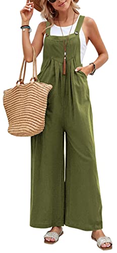 FEOYA Damen Latzhose Loose Bib Pants Overall Ärmellose Baggy Sommer Jumpsuits Lässige lange Hosen Playsuit Armeegrün 3XL von FEOYA