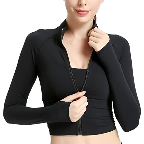 FEOYA Damen Laufjacke Sportjacke Trainningsjack Langarm definieren Jacke Full Zip Leicht Atmungsaktive Sweatjacke mit Taschen Daumenloch für Fitness Yoga Jacke S von FEOYA