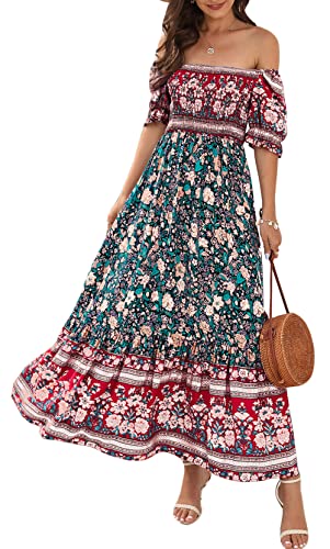 FEOYA Damen Sommer Kleider Freizeitkleider Bodenlange Maxikleid Boho Strand Casual Urlaub Kleider Größe L/DE Größe 36-38-B-Grün von FEOYA