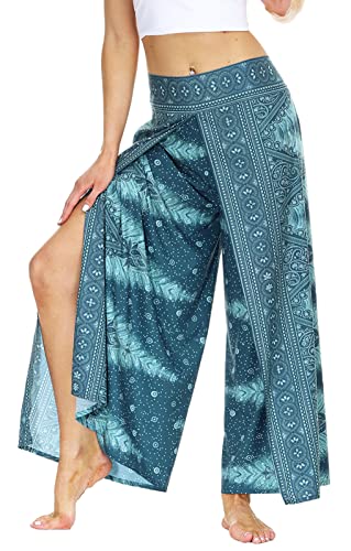 FEOYA Haremshose Damen Hose Pumphose Bedruckte Yogahose Bohemien Sommerhose Aladinhose Ballonhose Pluderhose Weite Beine Freizeithose Schlaghose Leicht Freizeithose-S-XL von FEOYA