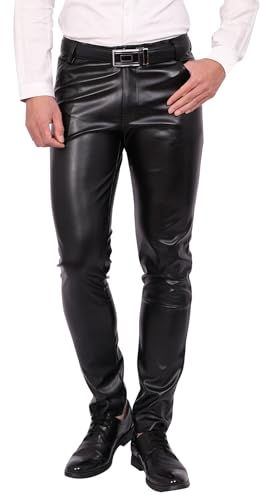 FEOYA Herren Kunstleder Hosen Slim Fit Stretch Hose aus PU Leder mit Taschen Faux Lederhose Lederjeans Lang Bikerhose Schwarz 40 Bleistifthose Enge Hose Elastisch Motorrad Cosplay Sommer Frühling von FEOYA