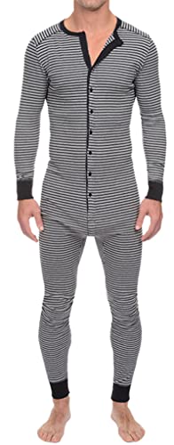 FEOYA Herren Schlafanzug Langarm Strampelanzug Schlafoverall Jumpsuit Onesie Overall Nachtwäsche Einteiler Pyjama Schlafanzug Trainingsanzug Ganzkörperanzug Hausanzug Thermounterwäsche-L-Grau von FEOYA