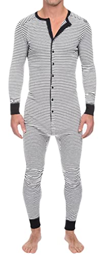 FEOYA Herren Schlafanzug Langarm Strampelanzug Schlafoverall Jumpsuit Onesie Overall Nachtwäsche Einteiler Pyjama Schlafanzug Trainingsanzug Ganzkörperanzug Hausanzug Thermounterwäsche-XL-Weiß von FEOYA