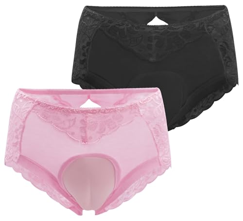 FEOYA Herren Sissy Lace Unterwäsche Hiding Gaff Panties Shaping Slip für Crossdresser Transgender, 2er-Pack, Schwarz / Pink, XX-Large von FEOYA