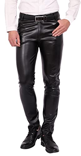 FEOYA Herren Slim Fit Hose aus PU Leder Sommer Frühling Geradem Bein für Nachtclub Bühnenshow Kostüm Cosplay Schwarz 33 von FEOYA