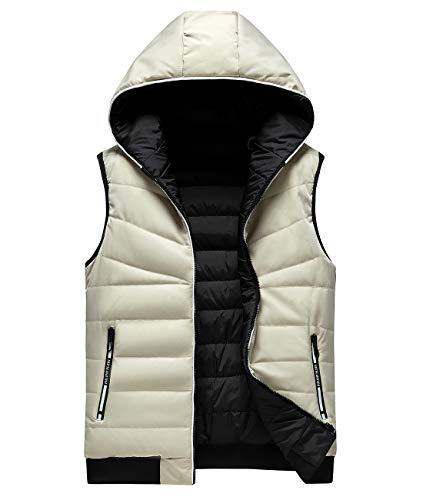 FEOYA Herren Winter Weste Steppweste Jungen Ärmellose Jacke Jacket mit Kapuze Übergangsjacke Bodywarmer Funktionsweste Sportweste Kapuzenweste-Weiß-2XL von FEOYA