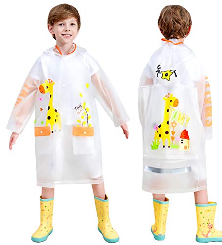 FEOYA Kinder Regenmantel Wasserdicht Atmungsaktiv Weich Regenbekleidung Regenponcho Jungen Mädchen Wiederverwendbar Leicht Cartoon Unisex Regenmantel Regencape Regenjacke Durchsichtig B XXXXL von FEOYA