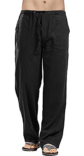 FEOYA Leinenhose Herren Lang Sommerhose Leicht Herren Strandhose Freizeithose Loose Fit Hosen Herren Sommer Lang mit Kordelzug für Urlaub Strand Alltag 5XL von FEOYA