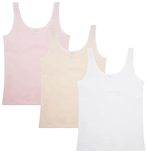 FEOYA Mädchen Unterhemd Sport BH Ärmelloses Trägertop Schnell Trocknen Tank Stretch Top Einfarbige Unterwäsche mit Baumwollfutter 3er Pack L 8-9 Jahre von FEOYA