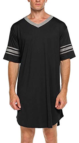 FEOYA Nachthemd Herren Kurzarm Schwarz Nachthemd Herren Baumwolle Sleepshirt Schlafanzugoberteil Herren Summer L von FEOYA