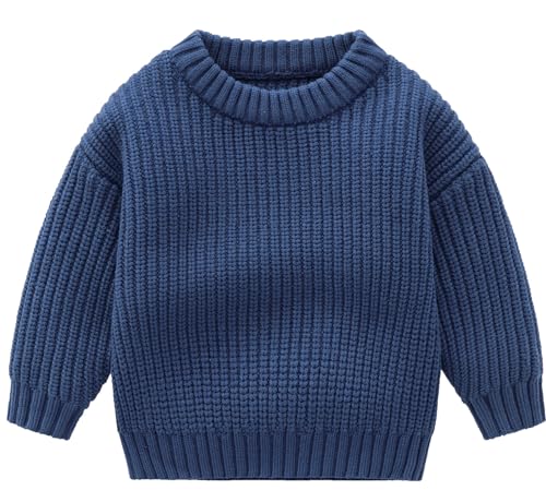 FEOYA Pullover Baby Kleinkind Neugeborene Jungen Mädchen Strickpullover Lose Langarm warme Kleinkinder Sweat Shirt Herbst Winter Kleidung Unisex Outwear Blau 18-24 Monate von FEOYA