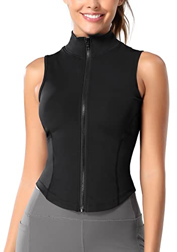 FEOYA Slim Fit Sportweste mit durchgehendem Reißverschluss für Damen, Stehkragen, ärmellos, YogaOberteile, Skinny, Laufen, Workout, Fitnessstudio, Weste, Sportbekleidung, FitnessTanktops mit von FEOYA