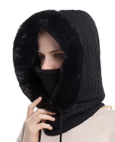 FEOYA Sturmhaube Damen Balaclava Winter Warme Gesichtsmaske Fleece Skimütze Radfahren Mütze Schal Plüsch Nackenwärmer Kapuzenschal von FEOYA