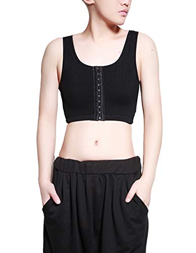 FEOYA - Tomboy Trans Lesbische Baumwolle Brust Binder Plus Size Short Tank Top mit stärkerem Gummiband - Schwarz/XL von FEOYA