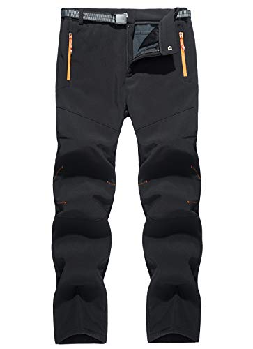 FEOYA Wanderhose Herren Schwarz Wasserdicht Freizeithose Trekking mit Gürtel Softshellhose Outdoorhose Fleecehose Männer Winter Herbst Skihose Herren von FEOYA