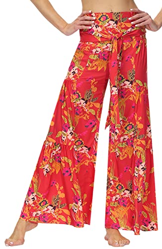 Hose Damen Sommer Freizeithose Elegant Baumwolle Leinenhose Elastischer Bund Weites Bein Loose Fit Trousers High Waist mit Taschen Hosen Trousers - S von FEOYA