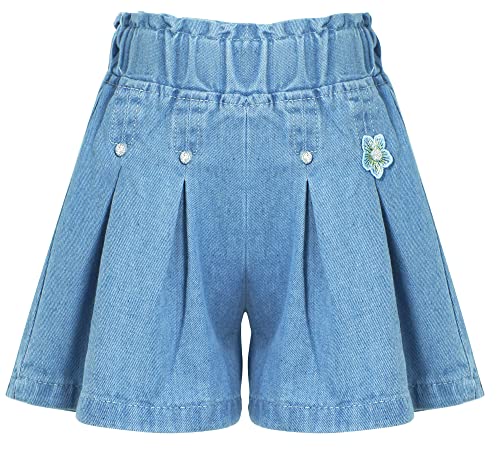 Jeans Shorts Kinder Sommer Shorts Kurze Hose Elastische Taille Kordelzug Denim Shorts für Mädchen Stretch Denim Shorts Casual Waistband Rock Shorts Sommer Wide Short 3-14 Jahre von FEOYA